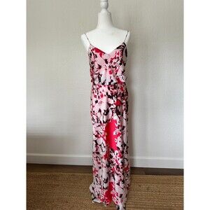 Adrianna Papell Magenta Pink White Floral Blousen Satin Sleeveless Maxi Dress 8